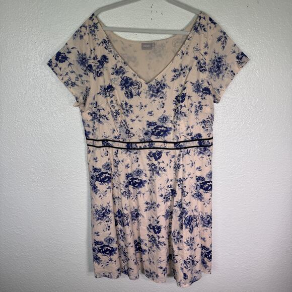 eShakti Dress Womens 3X Blue Floral Fit Flare Cottagecore Romantic Pockets Plus - Picture 1 of 13